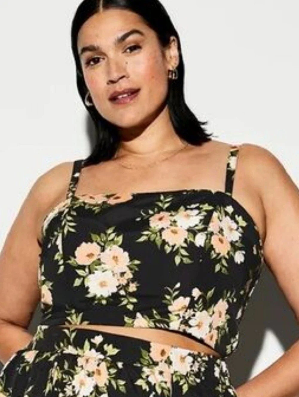 Old Navy Black Floral Square-Neck Crop Cami Occasion